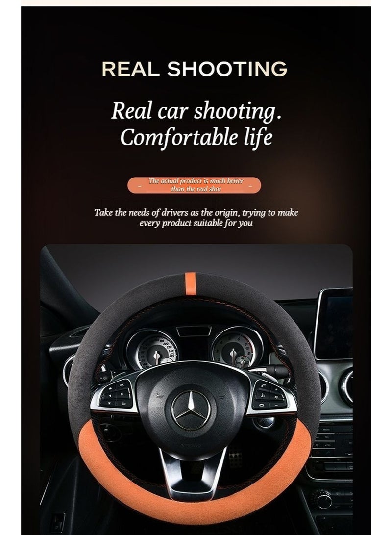 Leather-covered steering wheel cover - ultra-thin, anti-slip, sweat-absorbing suede fabric cover - suitable for all seasons, providing high-grade, comfortable and soft hand feel for cars - Image 4